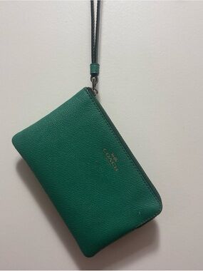 Coach Emerald Green Leather Wristlet with Strap